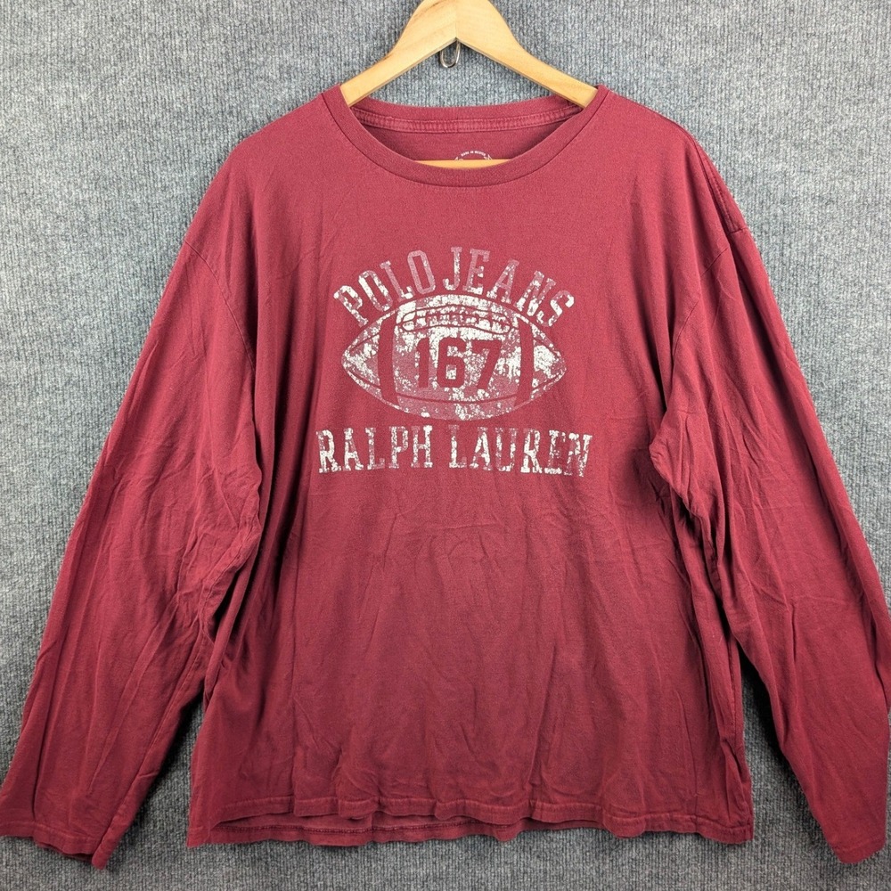 Polo Jeans Ralph Lauren Mens XL Long Sleeve Graphic T-Shirt Red Football 90s Y2k